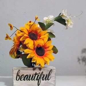 Sunflower and Orchid Arrangement in Rustic Box